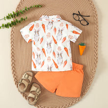 Carregar imagem no visualizador da galeria, Camisa blanca de conejo con zanahoria y short naranja con moño

