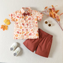 Cargar imagen en el visor de la galería, Camisa crema de hojas y short terracota con moño
