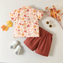 Cargar imagen en el visor de la galería, Camisa crema de hojas y short terracota con moño
