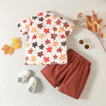 Carregar imagem no visualizador da galeria, Camisa con estampas de hojas y short terracota con moño

