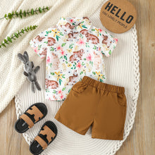 Cargar imagen en el visor de la galería, Camisa con estampas de conejos y short marrón
