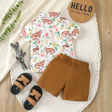 Cargar imagen en el visor de la galería, Camisa con estampas de conejos y short marrón
