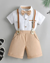 Carregar imagem no visualizador da galeria, Camisa blanco con short beige, tirante y moño
