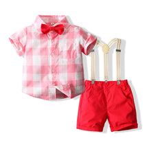 Carregar imagem no visualizador da galeria, Camisa cuadrille con short rojo , tirante y moño
