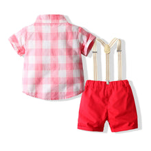 Carregar imagem no visualizador da galeria, Camisa cuadrille con short rojo , tirante y moño

