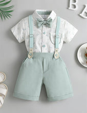 Carregar imagem no visualizador da galeria, Camisa blanco con estampas, short, tirante y moño verde agua
