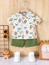 Carregar imagem no visualizador da galeria, Camisa blanco con estampa de Safari y short verde
