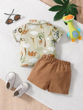 Carregar imagem no visualizador da galeria, Camisa  con estampa de Safari y short marrón
