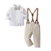Carregar imagem no visualizador da galeria, Camisa blanca con moño y pantalón crema  con tirante
