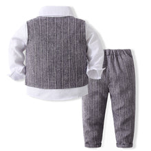 Carregar imagem no visualizador da galeria, Camisa blanca con chaleco, moño y pantalón a rayas
