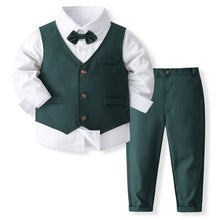 Cargar imagen en el visor de la galería, Camisa blanca con moño, chaleco y pantalón verde
