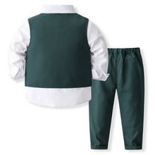 Cargar imagen en el visor de la galería, Camisa blanca con moño, chaleco y pantalón verde
