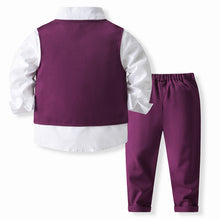 Cargar imagen en el visor de la galería, Camisa blanca con chaleco, moño y pantalón violeta
