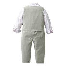 Carregar imagem no visualizador da galeria, Camisa blanco con cuadrille rosa moño, chaleco y pantalón verde

