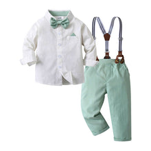 Carregar imagem no visualizador da galeria, Camisa blanco con moño y pantalón con tirante verde
