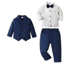 Carregar imagem no visualizador da galeria, Camisa blanca con moño, blazer y pantalón azul marino
