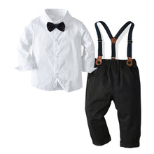 Carregar imagem no visualizador da galeria, Camisa blanca con moño y pantalón negro con tirantes
