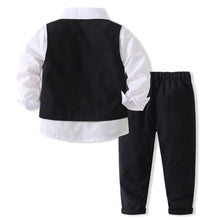 Carregar imagem no visualizador da galeria, Camisa blanca con corbata de dino,chaleco y pantalón negro
