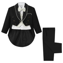 Carregar imagem no visualizador da galeria, Camisa blanca con moño y chaleco crema, blazer tipo smoking con pantalón negro
