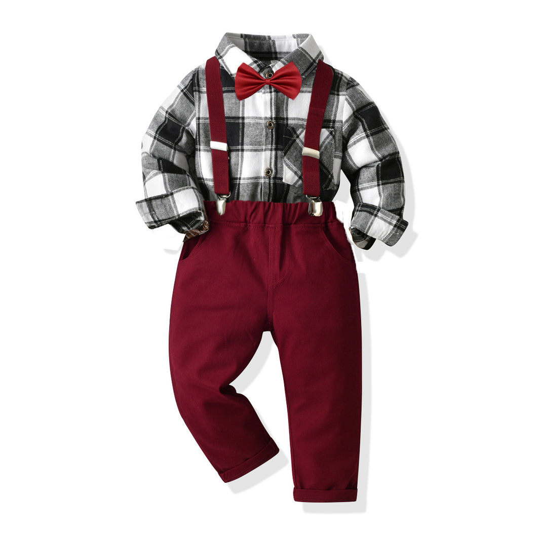 Camisa negro cuadrille con moño y pantalón liso con tirante
