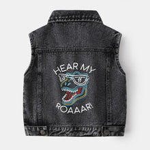 Cargar imagen en el visor de la galería, Chaleco de jeans con estampas de dino
