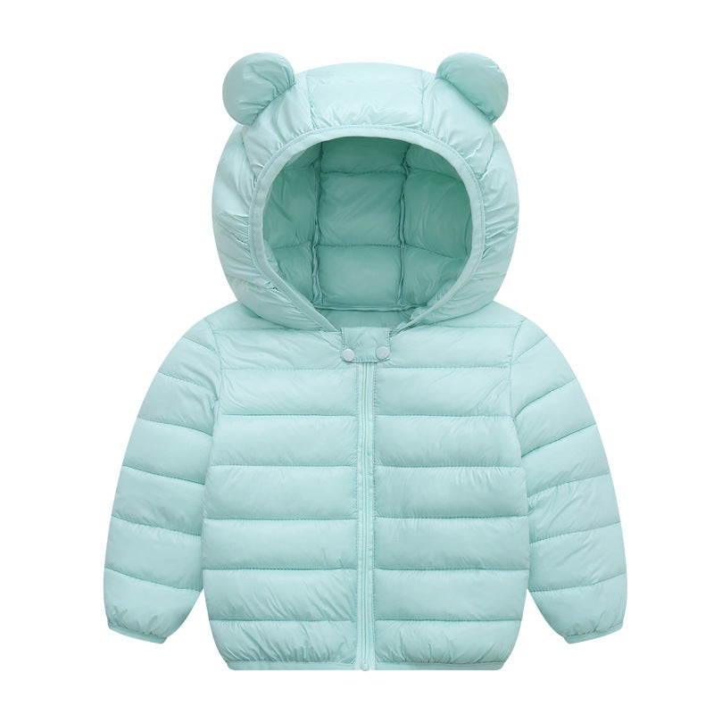 Campera de pluma con capucha y orejas