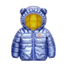 Carregar imagem no visualizador da galeria, Campera de pluma metálico con capucha y orejas
