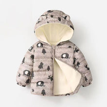 Carregar imagem no visualizador da galeria, Campera de pluma con forro, estampas de animales y capucha con orejas
