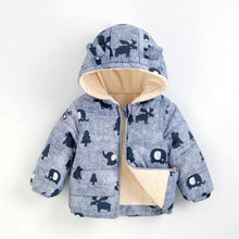 Carregar imagem no visualizador da galeria, Campera de pluma con forro, estampas de animales y capucha con orejas
