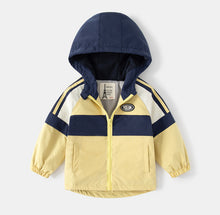 Carregar imagem no visualizador da galeria, Campera rompeviento de tres colores con capucha y forro polar
