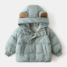 Carregar imagem no visualizador da galeria, Campera de pluma  con capucha y orejas
