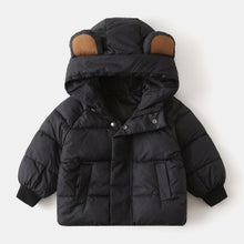 Carregar imagem no visualizador da galeria, Campera de pluma  con capucha y orejas
