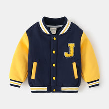 Cargar imagen en el visor de la galería, Campera tipo moletón azul marino con amarillo

