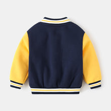 Cargar imagen en el visor de la galería, Campera tipo moletón azul marino con amarillo
