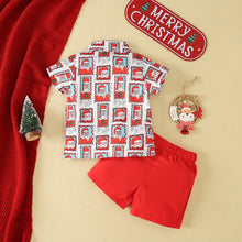 Cargar imagen en el visor de la galería, Camisa blanca con estampas de Papá Noel y short rojo
