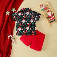 Cargar imagen en el visor de la galería, Camisa negra con estampas navideñas y short rojo
