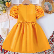 Carregar imagem no visualizador da galeria, Vestido naranja con bordados de flores y mangas abullonadas
