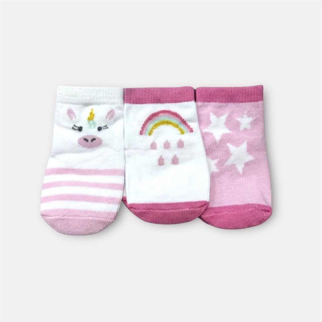 Pack de 3 medias antideslizantes  con diseños de unicornio, arcoíris y estrellas