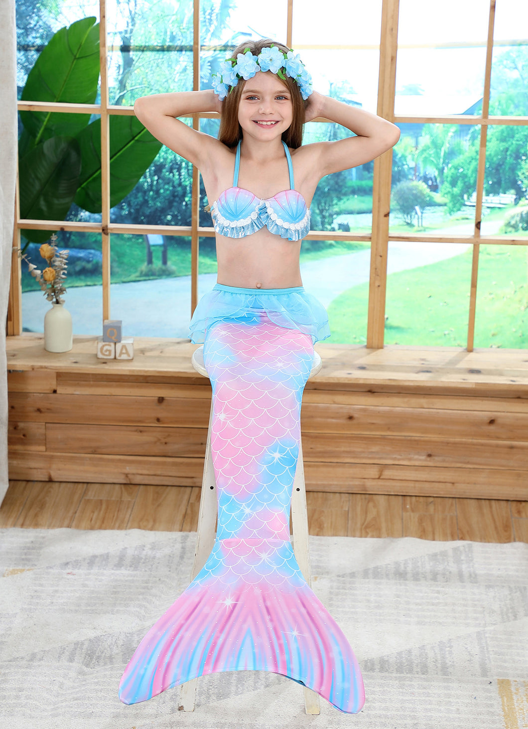 Traje de baño colorido  de Sirena  con escamas (Incluye cola de Sirena)