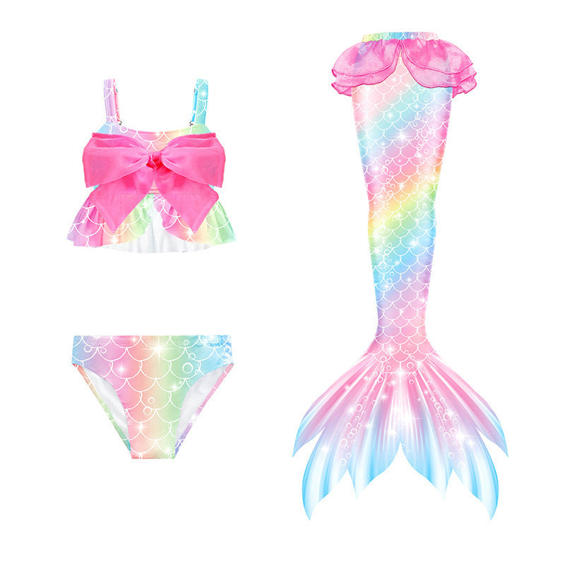 Traje de baño colorido estilo Sirena con moño pink y escamas