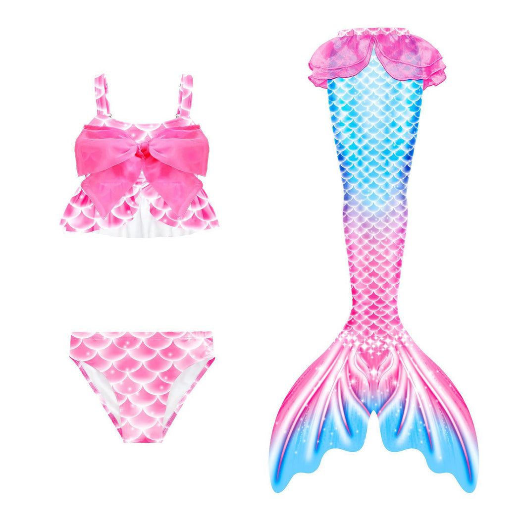 Traje de baño rosa estilo Sirena con moño y escamas