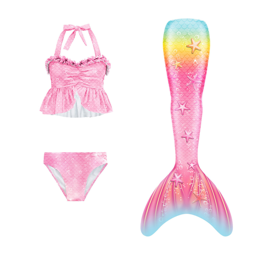 Traje de baño rosa estilo Sirena con escamas colorido