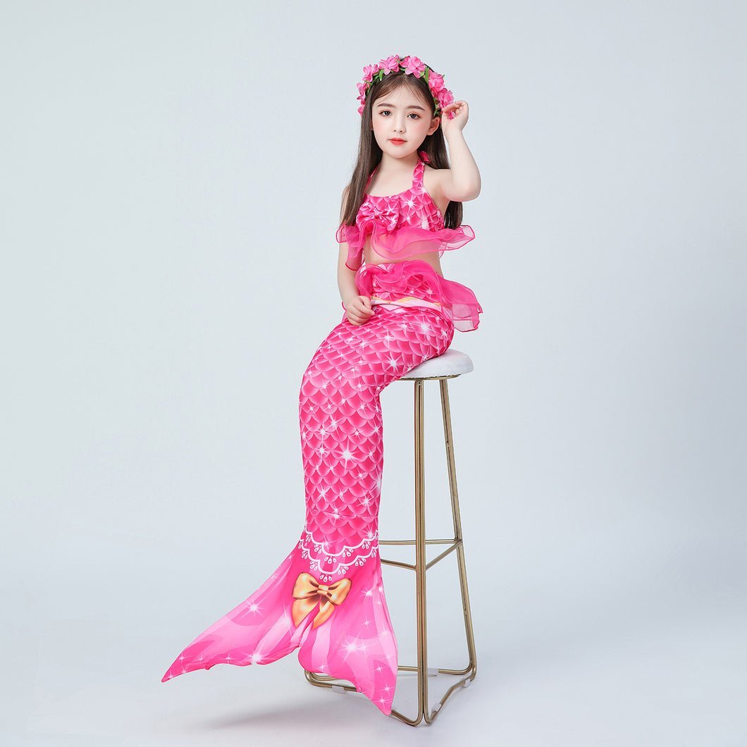 Traje de baño pink con volados de tul estilo Sirena con escamas