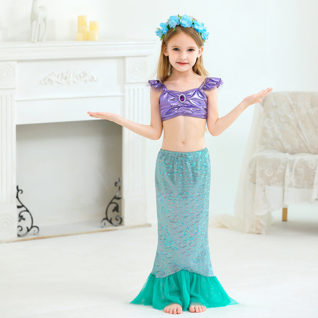 Traje de baño lila con verde estilo Sirena con escamas