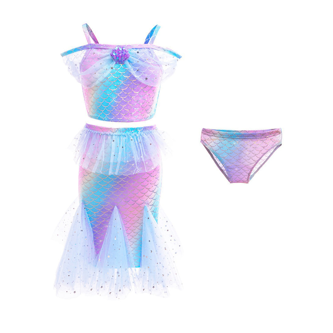 Traje de baño colorido con detalles de tul
