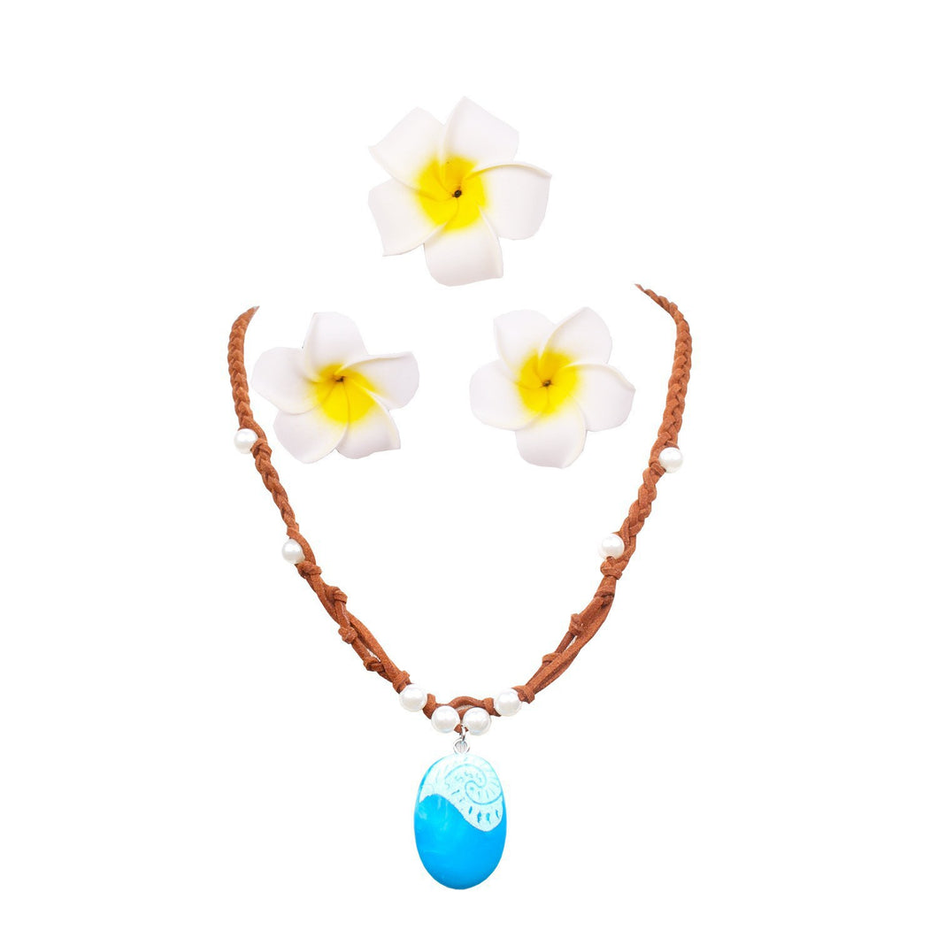 Pack de 3 hebillas de flores con collar estilo Moana