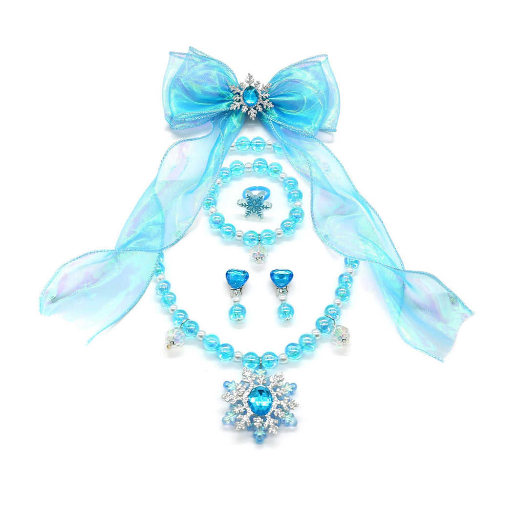 Pack de 5 accesorios celeste de Frozen (Collar, aros, anillo, pulsera y moño )