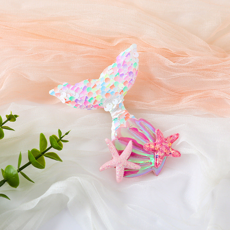 Hebilla cola de sirena con lentejuelas y estrellas del mar