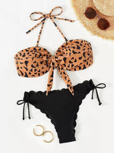 Carregar imagem no visualizador da galeria, Traje de baño para mujer Bikini de verano con estampado gráfico y nudo al frente (S)
