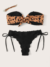 Carregar imagem no visualizador da galeria, Traje de baño para mujer Bikini de verano con estampado gráfico y nudo al frente (S)
